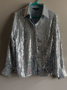 Boston ProperSilver Sequin Button-Up Shirt